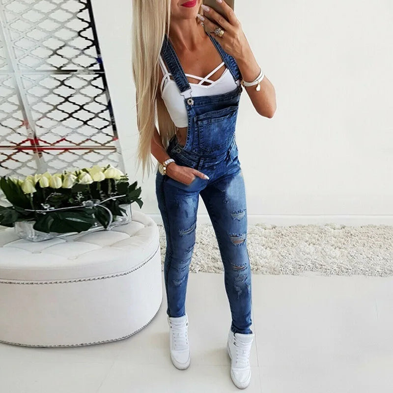 Women’s Denim Overalls – Casual Jumpsuit with Pockets