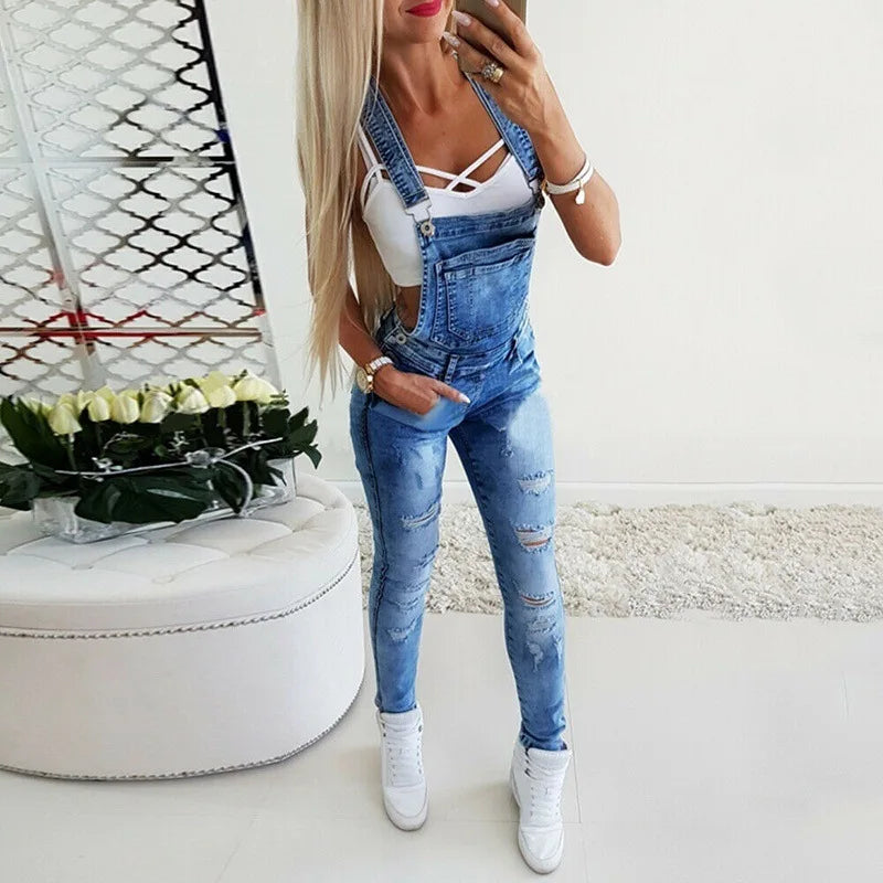 Women’s Denim Overalls – Casual Jumpsuit with Pockets