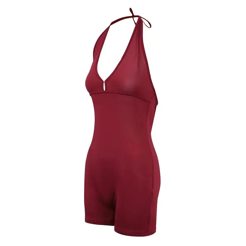 Women’s Sexy Backless Playsuit – Sleeveless Fitness Romper