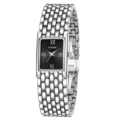 LIGE Women’s Retro Rectangle Watch – Light Luxury Stainless Steel Vintage Quartz Wristwatch with Gift Box