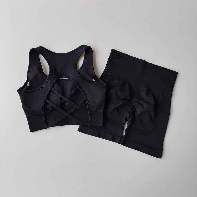 Women’s Yoga Set – High Waisted Butt Lifting Shorts & Padded Sports Bra