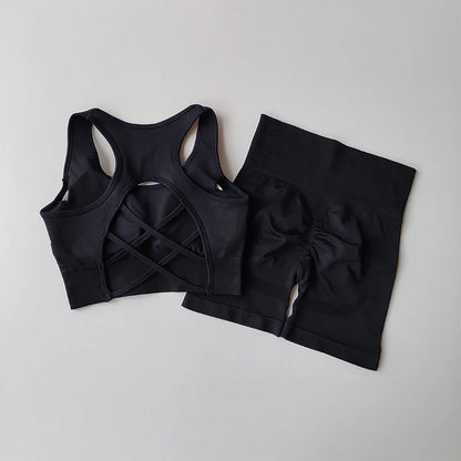 Women’s Yoga Set – High Waisted Butt Lifting Shorts & Padded Sports Bra