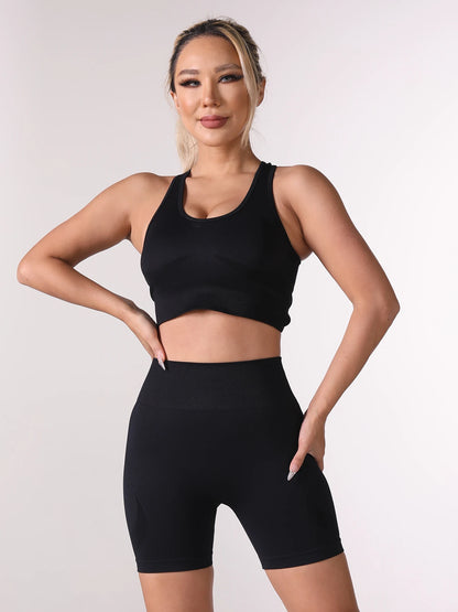 Women’s Yoga Set – High Waisted Butt Lifting Shorts & Padded Sports Bra