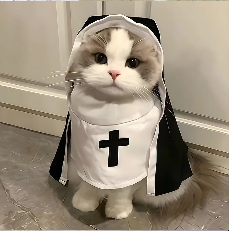 Funny Cat & Dog Nun Costume – Small & Medium Pet Cosplay Outfit