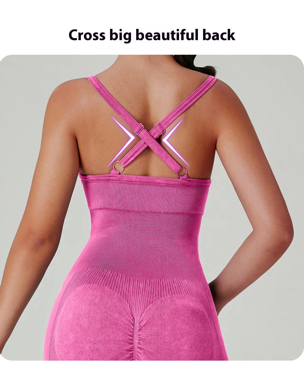 Women’s Washed Yoga Bodysuit – High Waisted Seamless Stretch One-Piece
