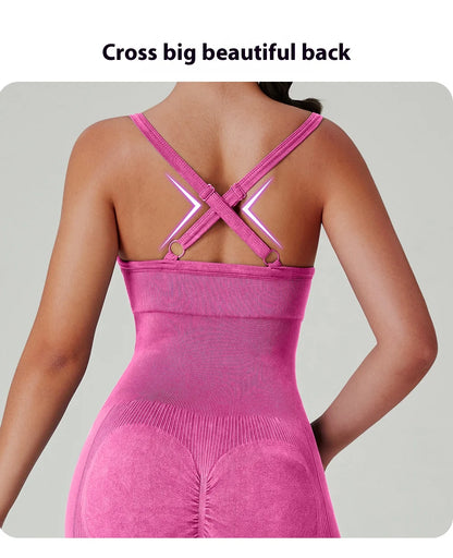 Women’s Washed Yoga Bodysuit – High Waisted Seamless Stretch One-Piece
