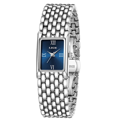 LIGE Women’s Retro Rectangle Watch – Light Luxury Stainless Steel Vintage Quartz Wristwatch with Gift Box