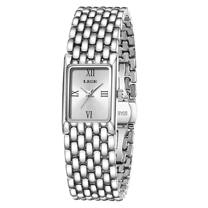LIGE Women’s Retro Rectangle Watch – Light Luxury Stainless Steel Vintage Quartz Wristwatch with Gift Box