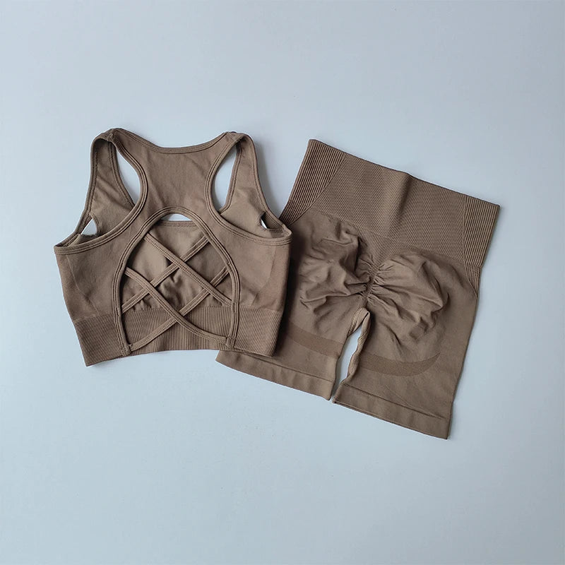 Women’s Yoga Set – High Waisted Butt Lifting Shorts & Padded Sports Bra