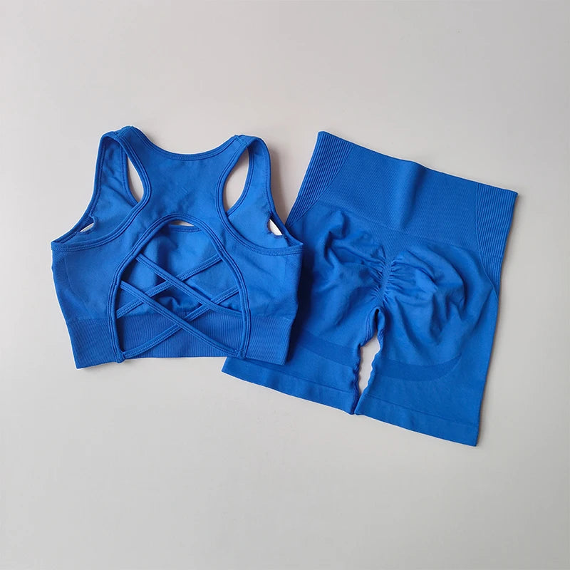 Women’s Yoga Set – High Waisted Butt Lifting Shorts & Padded Sports Bra