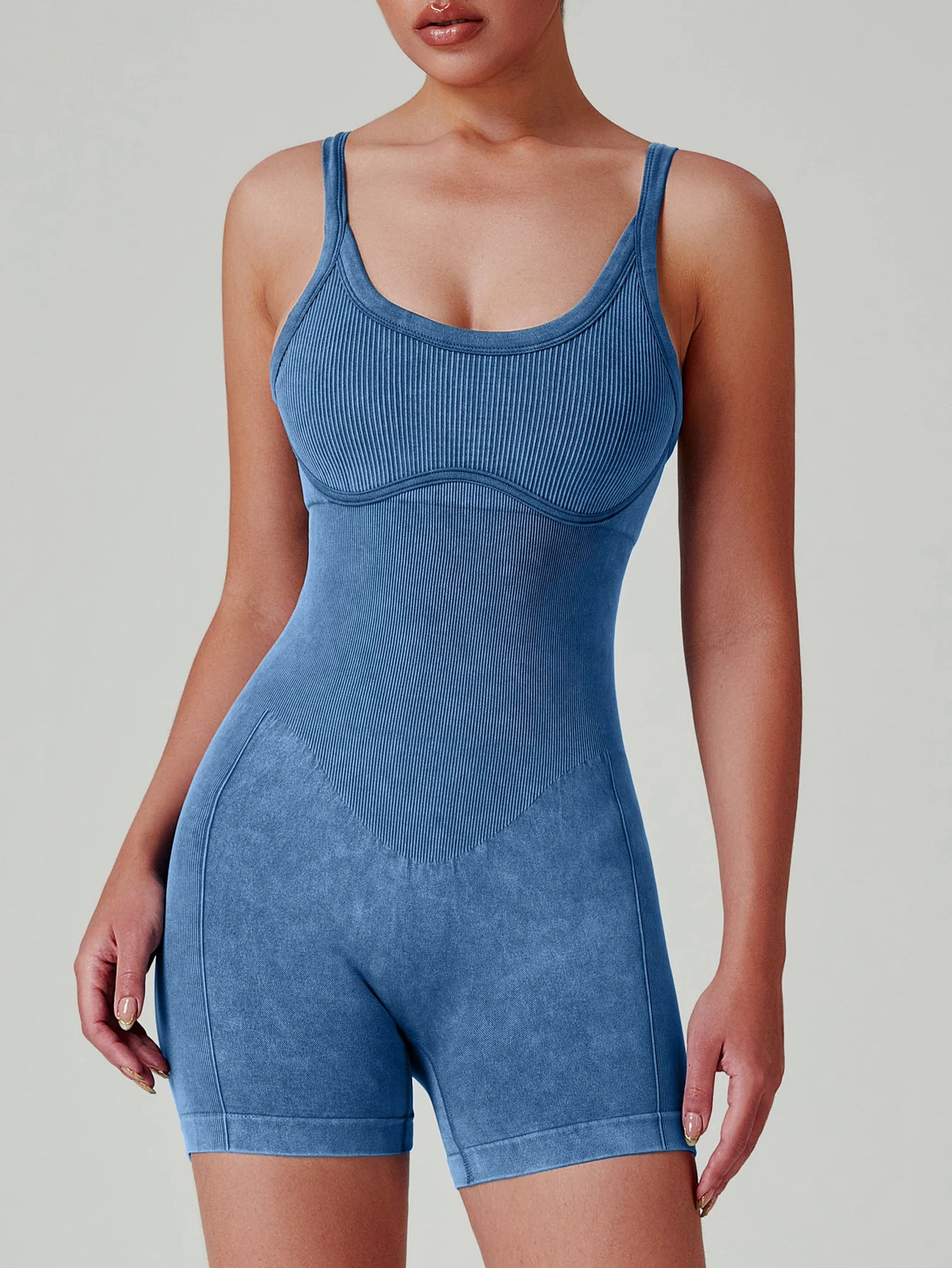 Women’s Washed Yoga Bodysuit – High Waisted Seamless Stretch One-Piece