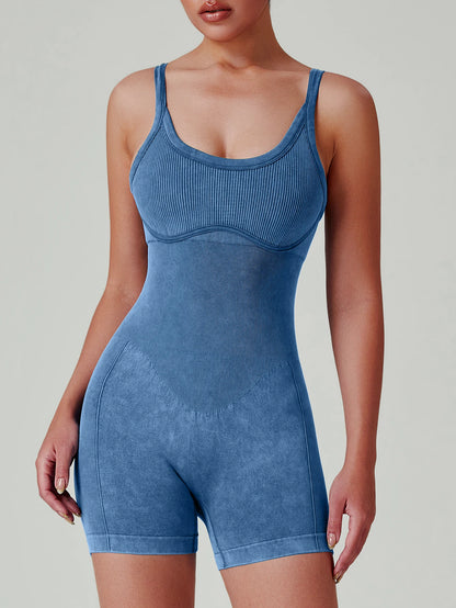 Women’s Washed Yoga Bodysuit – High Waisted Seamless Stretch One-Piece