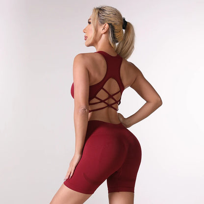 Women’s Yoga Set – High Waisted Butt Lifting Shorts & Padded Sports Bra