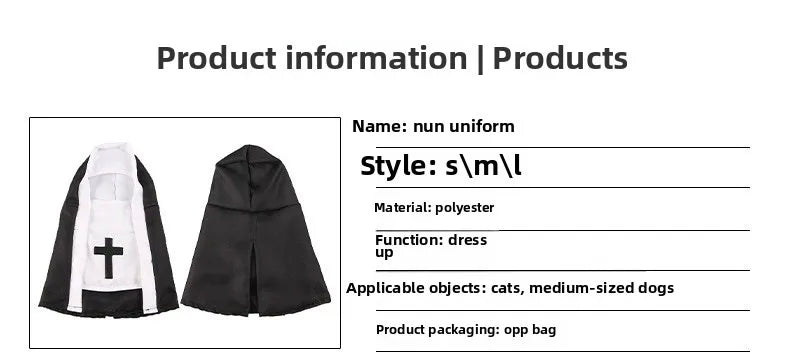 Funny Cat & Dog Nun Costume – Small & Medium Pet Cosplay Outfit