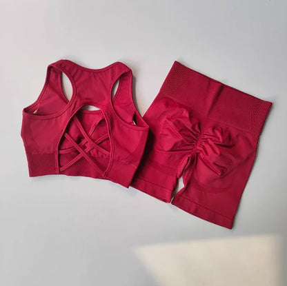 Women’s Yoga Set – High Waisted Butt Lifting Shorts & Padded Sports Bra