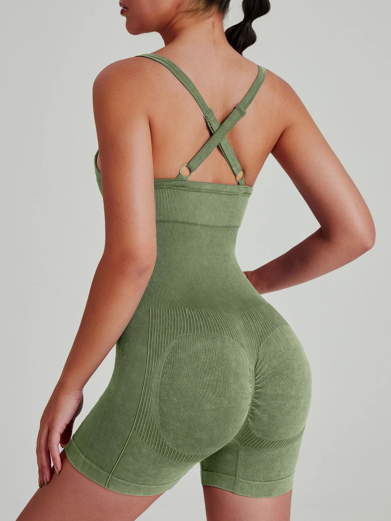 Women’s Washed Yoga Bodysuit – High Waisted Seamless Stretch One-Piece