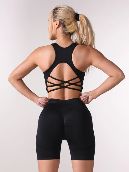 Women’s Yoga Set – High Waisted Butt Lifting Shorts & Padded Sports Bra