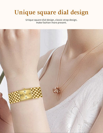 LIGE Women’s Retro Rectangle Watch – Light Luxury Stainless Steel Vintage Quartz Wristwatch with Gift Box