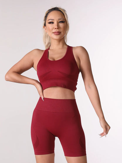 Women’s Yoga Set – High Waisted Butt Lifting Shorts & Padded Sports Bra