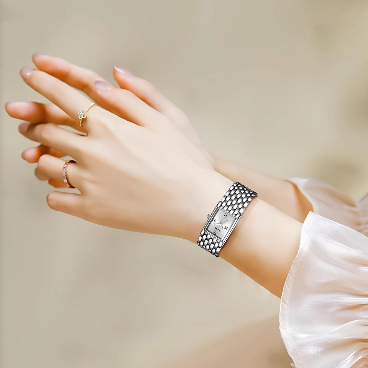 LIGE Women’s Retro Rectangle Watch – Light Luxury Stainless Steel Vintage Quartz Wristwatch with Gift Box