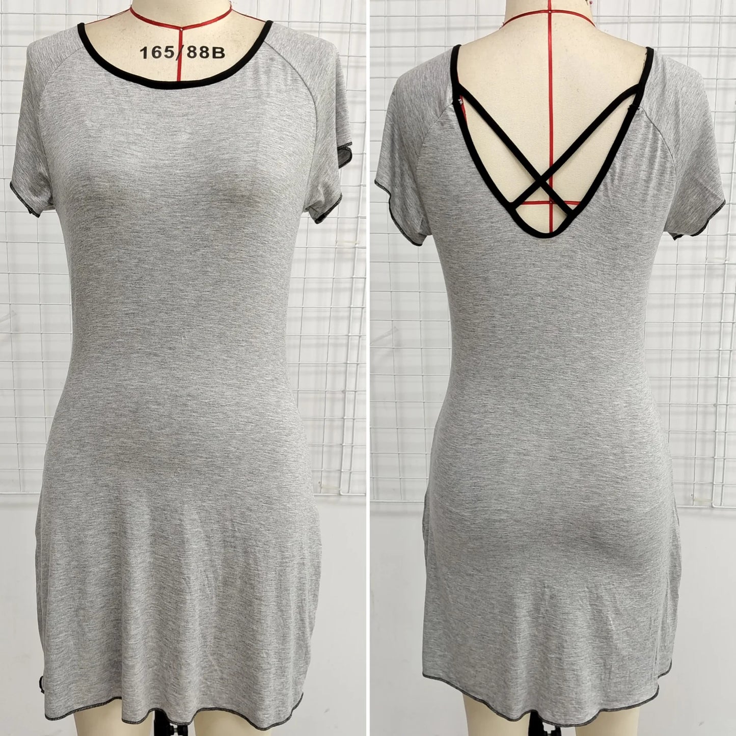 Women’s Round Neck Nightdress – Loose Colorblock Sleeve Pajama Dress Summer Sleepwear