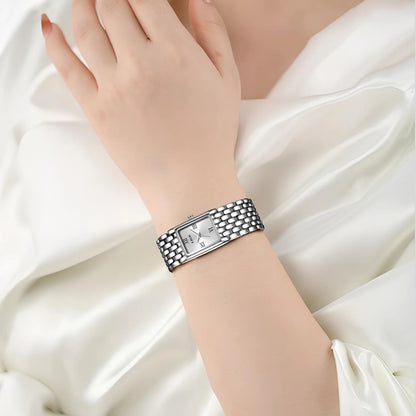 LIGE Women’s Retro Rectangle Watch – Light Luxury Stainless Steel Vintage Quartz Wristwatch with Gift Box