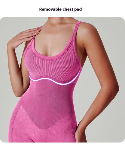 Women’s Washed Yoga Bodysuit – High Waisted Seamless Stretch One-Piece