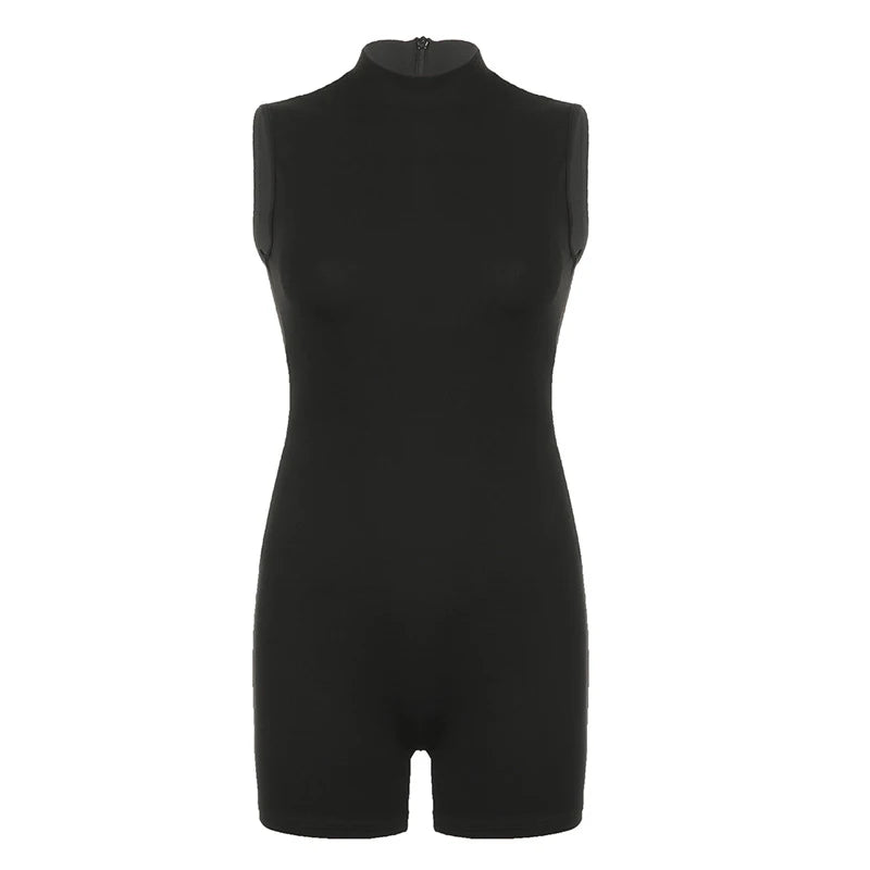 Women’s Sports Jumpsuit – Sleeveless High Street Romper with Invisible Zipper