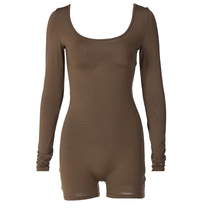 Women’s Long Sleeve Backless Playsuit – Solid Lace-Up Slim Romper