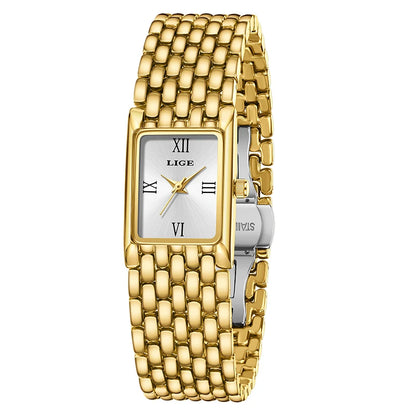 LIGE Women’s Retro Rectangle Watch – Light Luxury Stainless Steel Vintage Quartz Wristwatch with Gift Box
