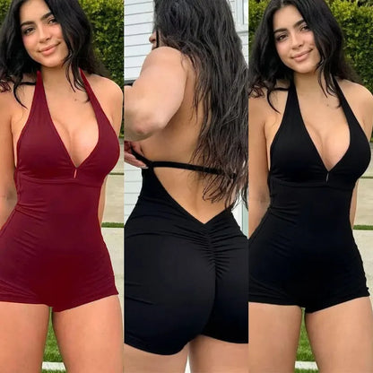 Women’s Sexy Backless Playsuit – Sleeveless Fitness Romper