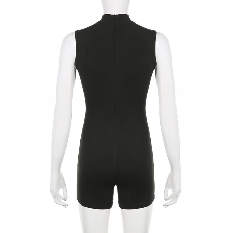 Women’s Sports Jumpsuit – Sleeveless High Street Romper with Invisible Zipper