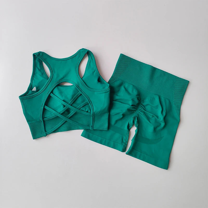 Women’s Yoga Set – High Waisted Butt Lifting Shorts & Padded Sports Bra