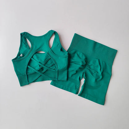 Women’s Yoga Set – High Waisted Butt Lifting Shorts & Padded Sports Bra