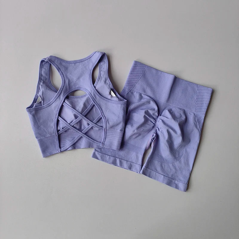 Women’s Yoga Set – High Waisted Butt Lifting Shorts & Padded Sports Bra