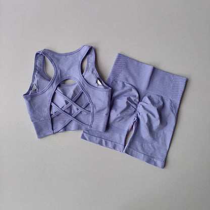 Women’s Yoga Set – High Waisted Butt Lifting Shorts & Padded Sports Bra