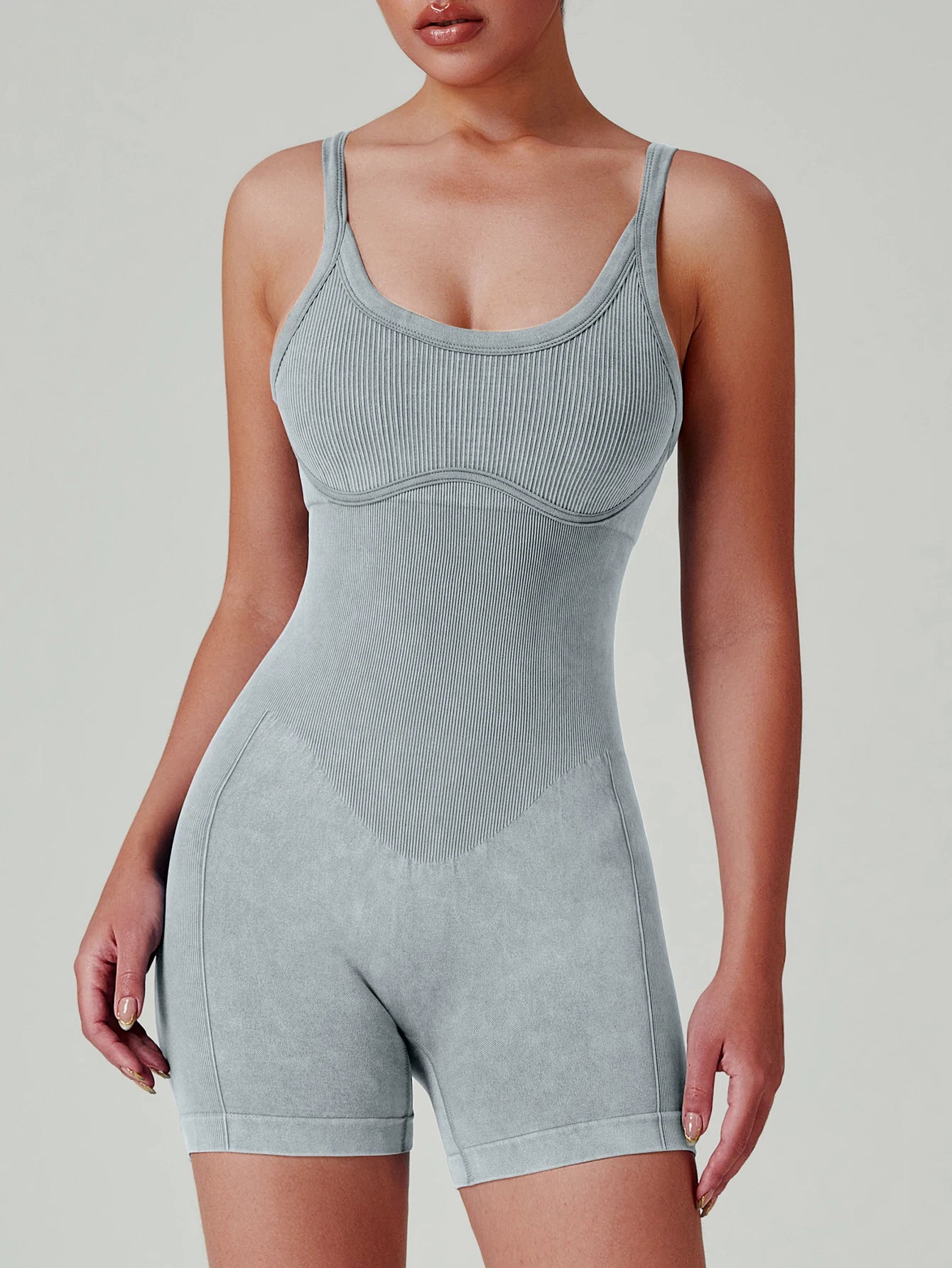 Women’s Washed Yoga Bodysuit – High Waisted Seamless Stretch One-Piece